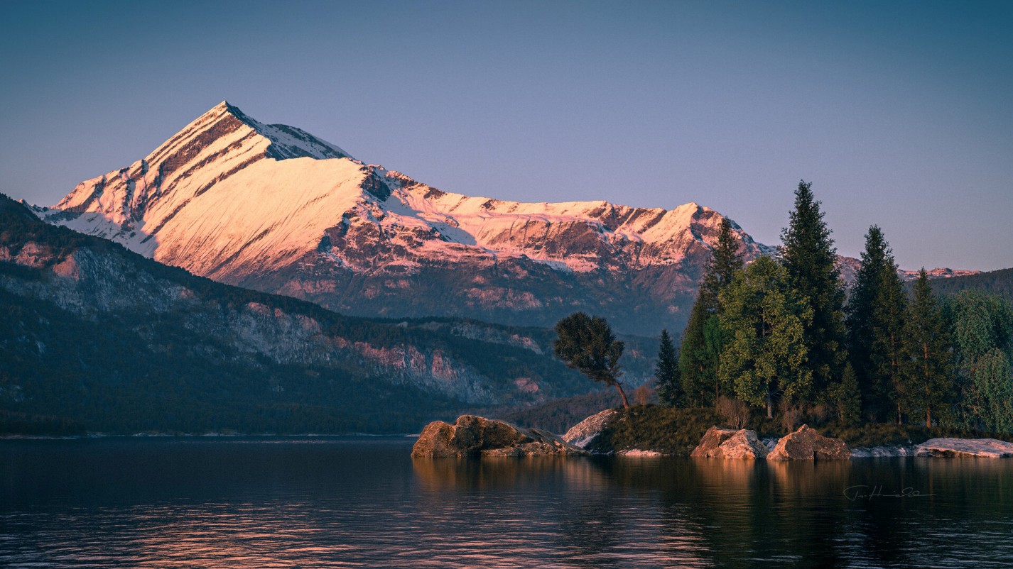 Paisagem gerada proceduralmente com Terragen